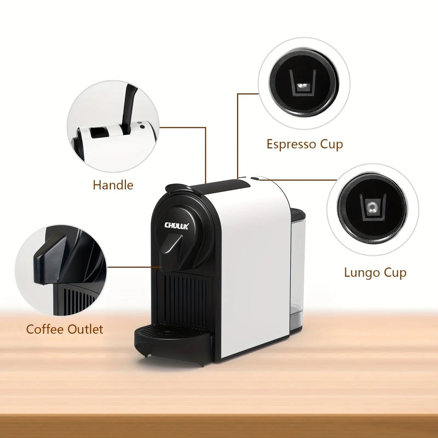 CHULUX 1400W Espresso Machine for Nespresso Capsules: Espresso and Lungo Cups, One Cup Premium Italian 20 Bar ODE Pump Espresso Maker - Perfect for Office & Coffee Lovers Doba