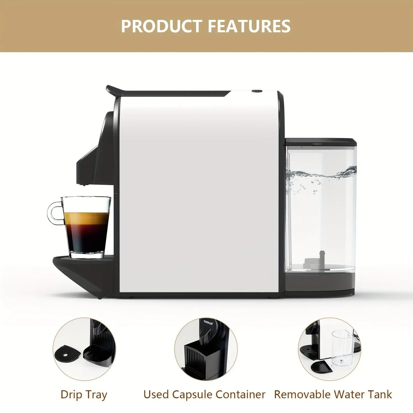 CHULUX 1400W Espresso Machine for Nespresso Capsules: Espresso and Lungo Cups, One Cup Premium Italian 20 Bar ODE Pump Espresso Maker - Perfect for Office & Coffee Lovers Doba