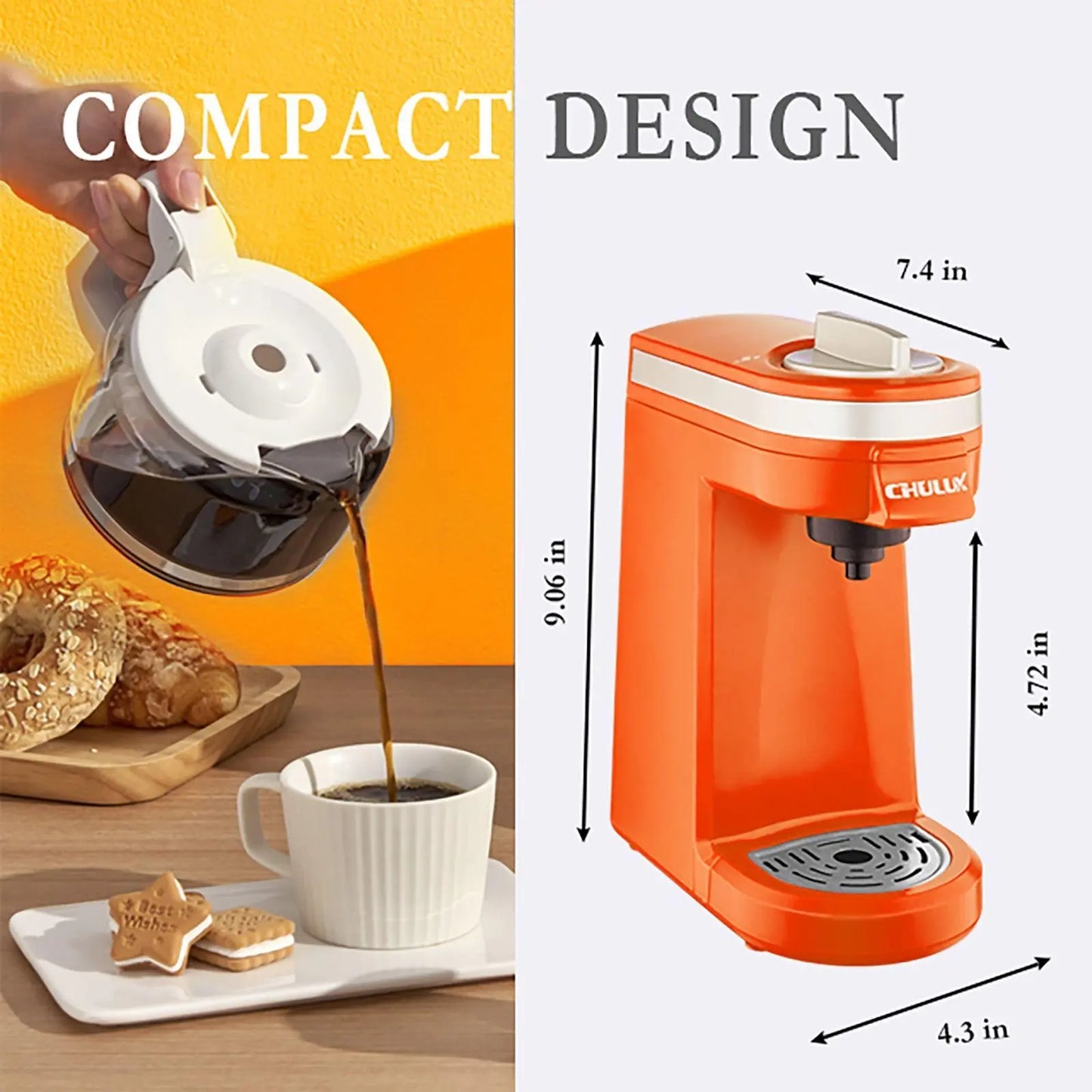 CHULUX Coffee Maker CHULUX Single-Serve Coffee Machine for Capsule,Orange, Keurig K-cup pods Doba