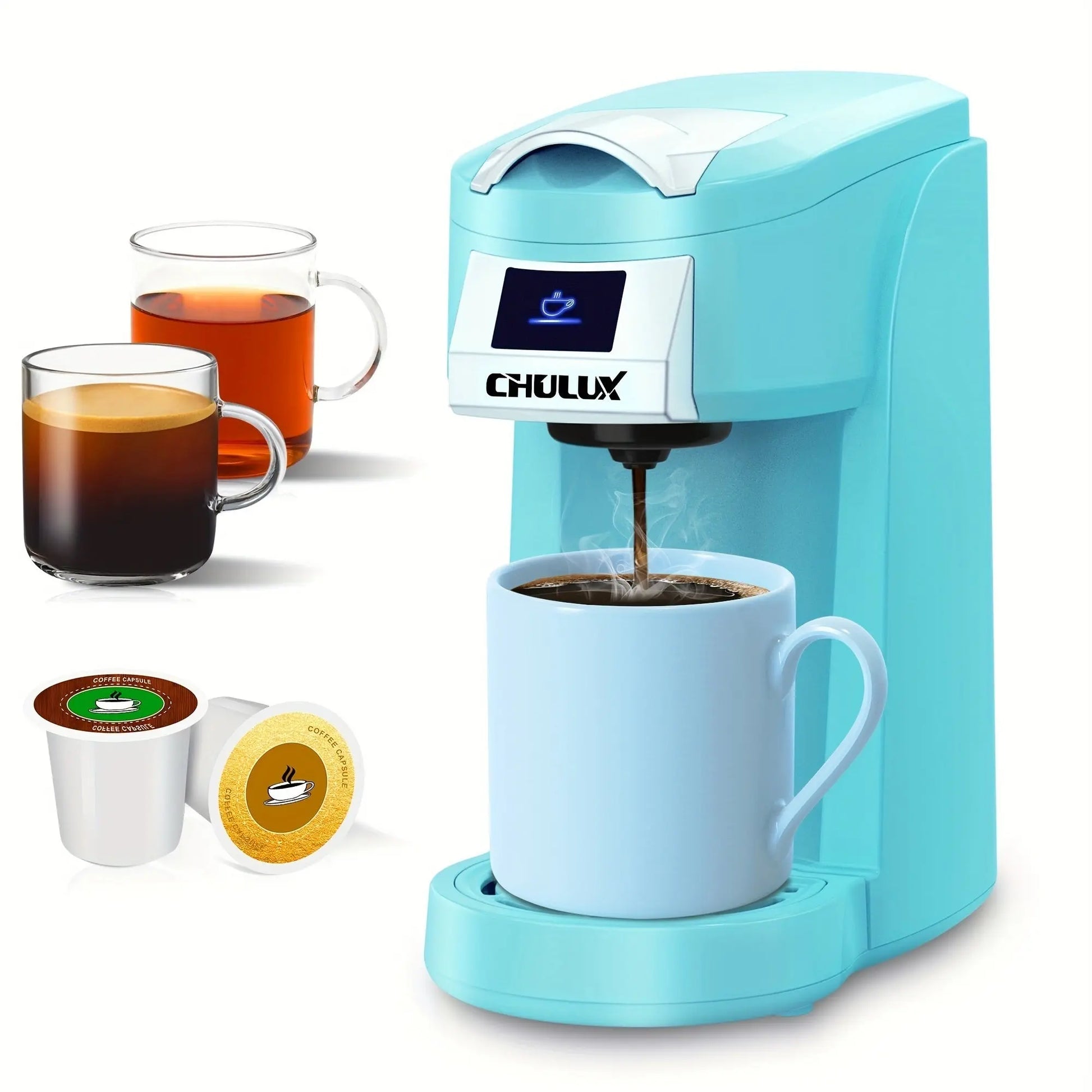 CHULUX Upgrade Single Serve Coffee Maker for K CUP, Mini Coffee Maker Single Cup 5-12oz Coffee Brewer, 3 in 1 Coffee Machine for K Cups Pod Capsule Ground Coffee Tea, One Touch Fast Brewing in Minutes Doba