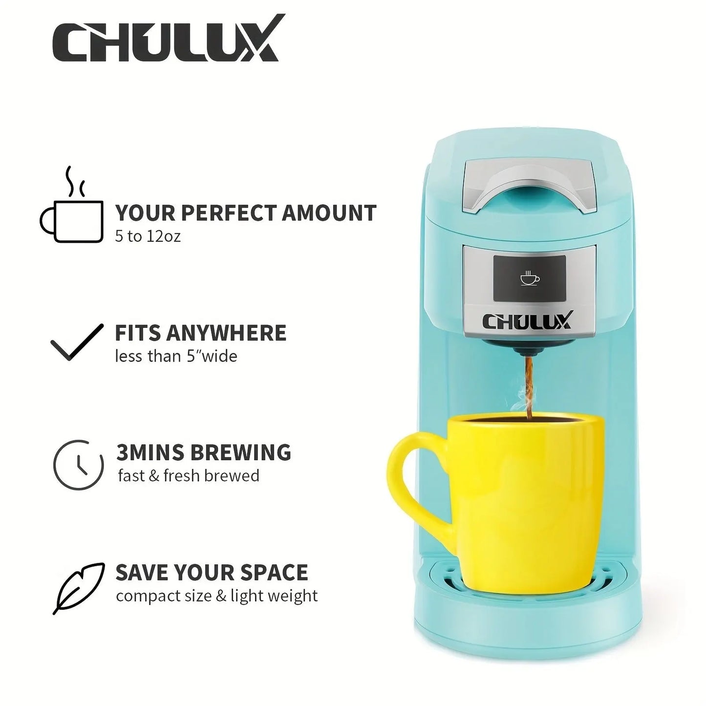 CHULUX Upgrade Single Serve Coffee Maker for K CUP, Mini Coffee Maker Single Cup 5-12oz Coffee Brewer, 3 in 1 Coffee Machine for K Cups Pod Capsule Ground Coffee Tea, One Touch Fast Brewing in Minutes Doba