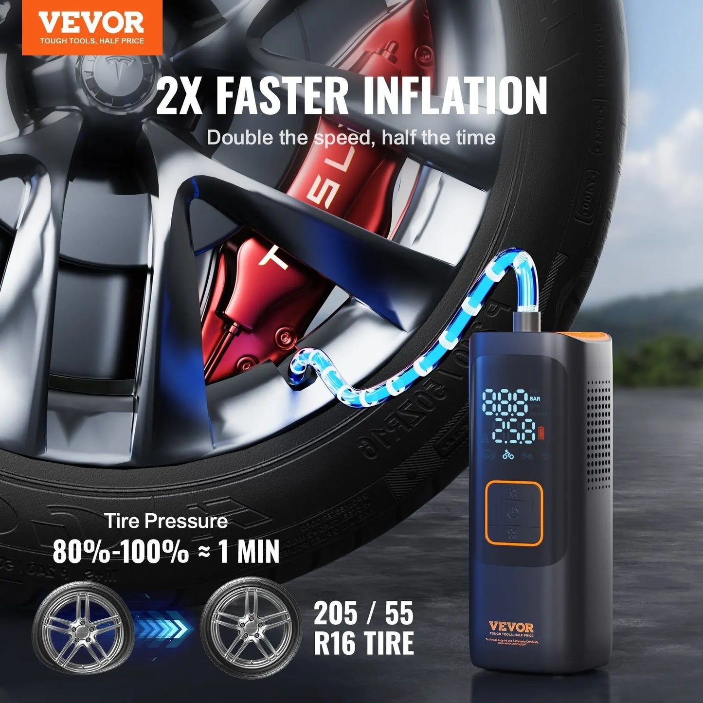 Car Compressor, VEVOR Tire Inflator Portable Air Compressor 7800mAh 2X Faster 160PSI Auto-Off Doba