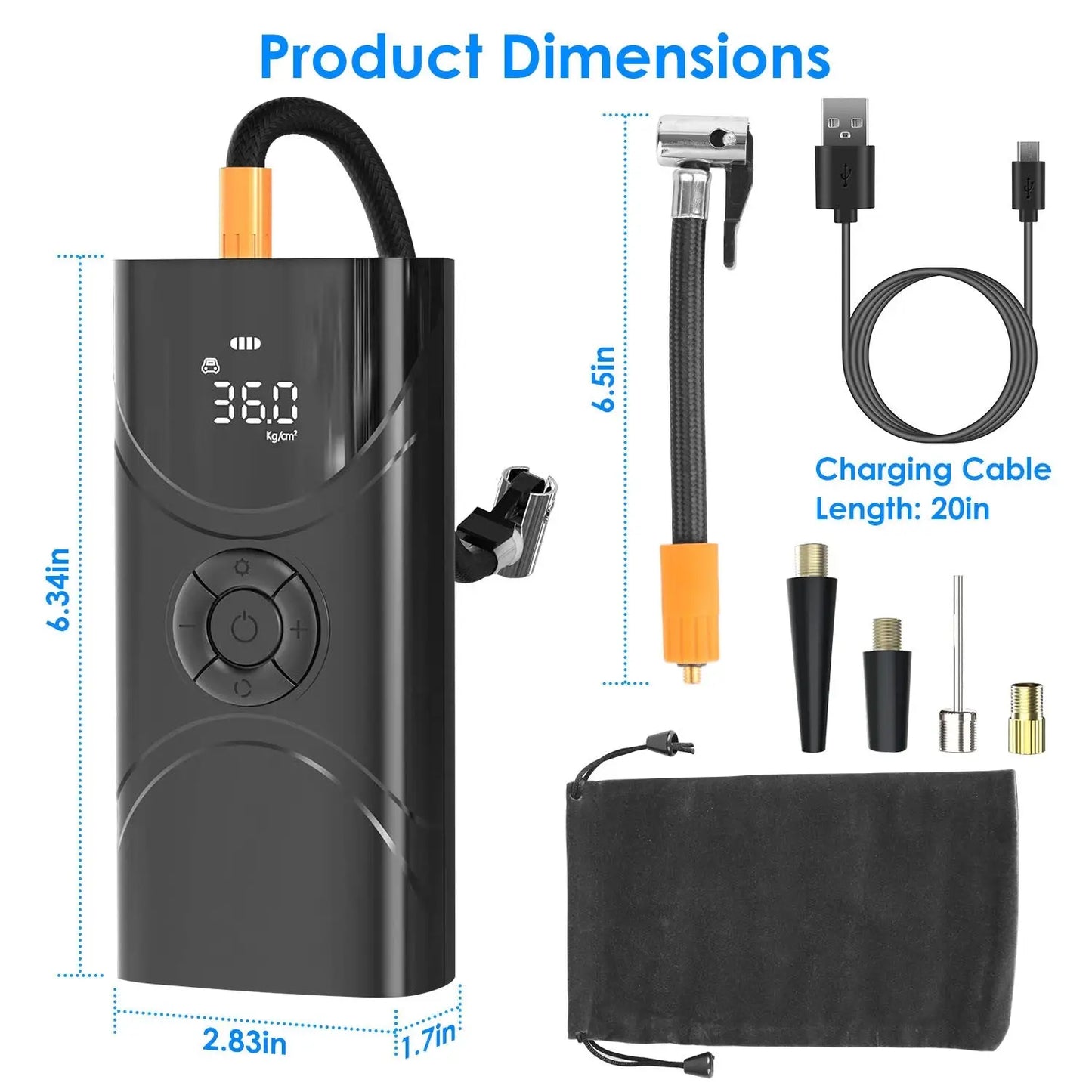 Car Tire Inflator Pump Portable Air Compressor 6000mAh Wireless Electric Air Pump 150 PSI with LED Light Doba