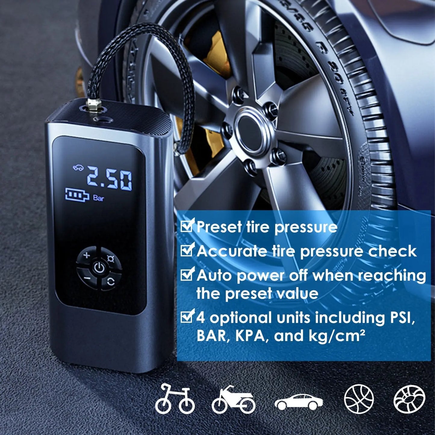 Car Tire Inflator Pump Portable Car Air Compressor Corded Electric Air Pump With LED Light Doba