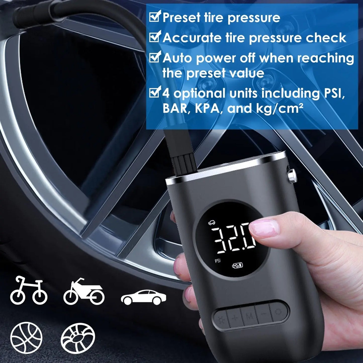 Car Tire Inflator Pump Portable Car Air Compressor Wireless Electric Air Pump 150 PSI with LED Light Doba