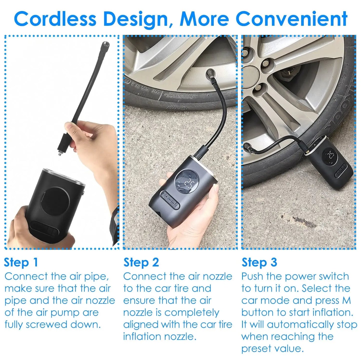 Car Tire Inflator Pump Portable Car Air Compressor Wireless Electric Air Pump 150 PSI with LED Light Doba