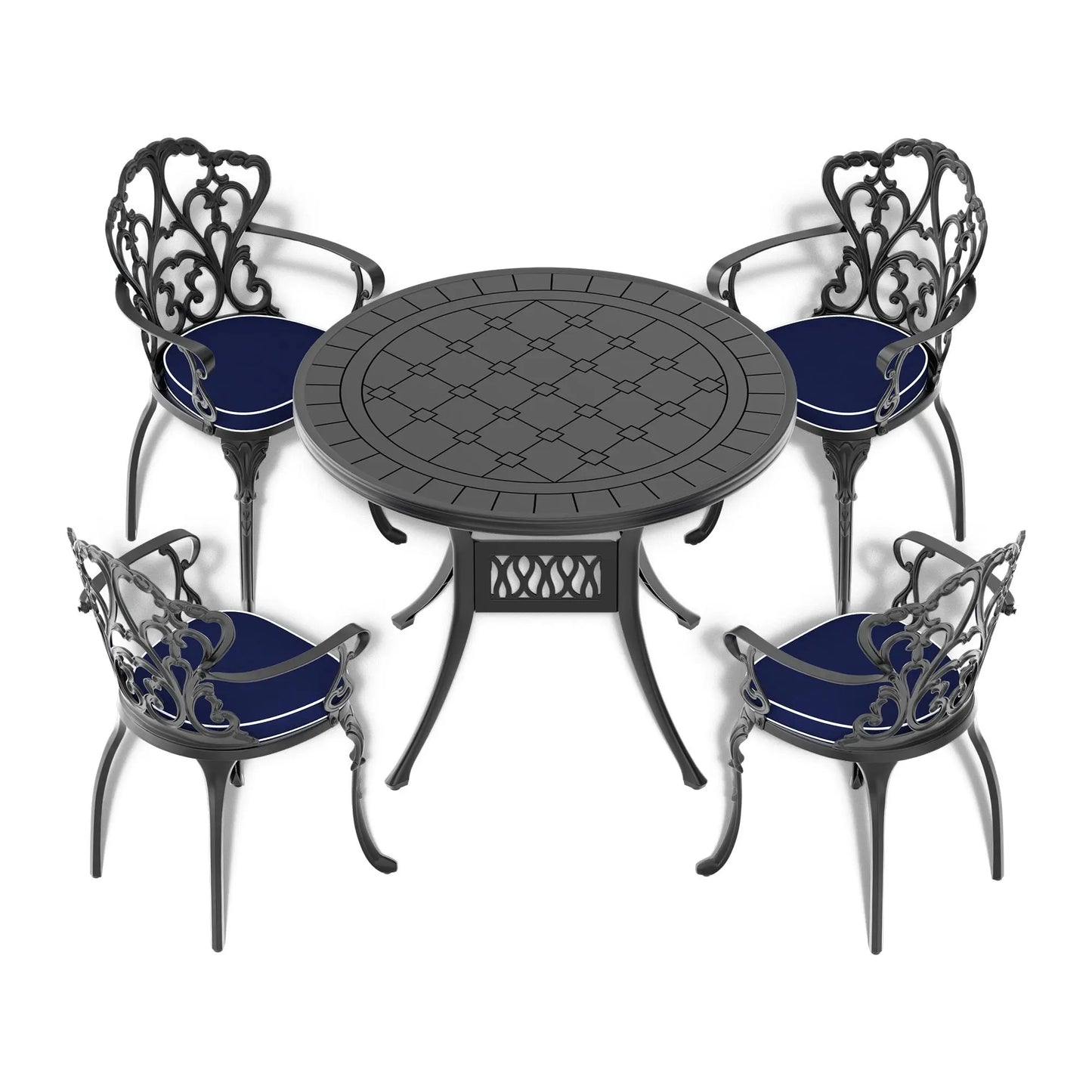 Cast Aluminum Patio Dining Table 39.37-inch Black Frame and Carved Texture on the Tabletop Doba