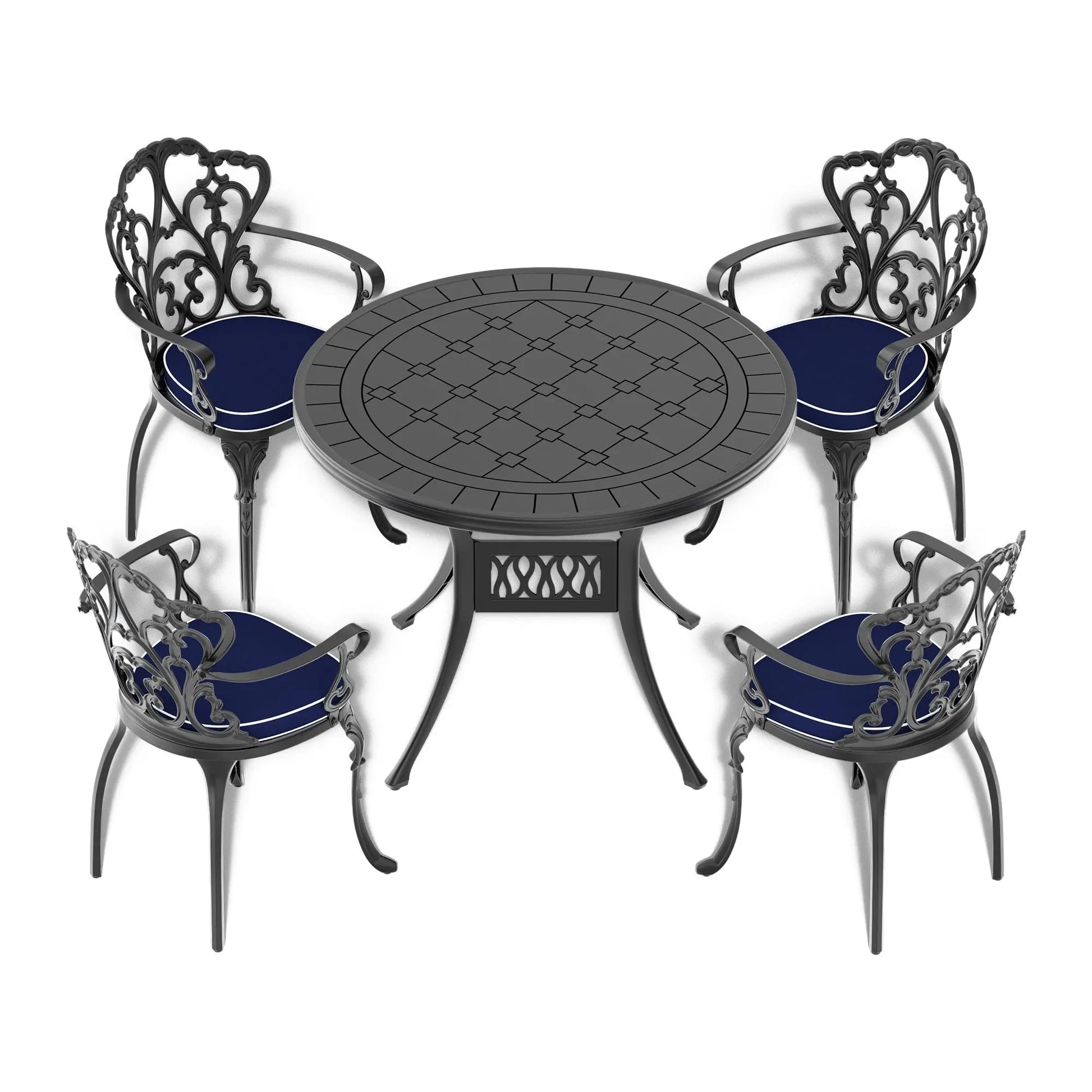 Cast Aluminum Patio Dining Table 39.37-inch Black Frame and Carved Texture on the Tabletop Doba