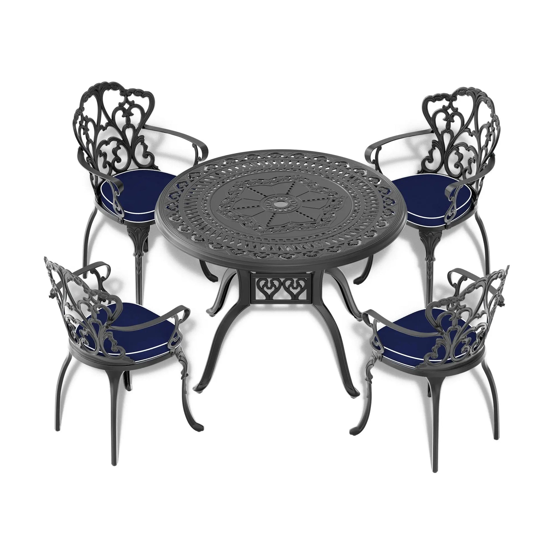 Cast Aluminum Patio Dining Table 39.37-inch With Black Frame and Umbrella Hole Doba