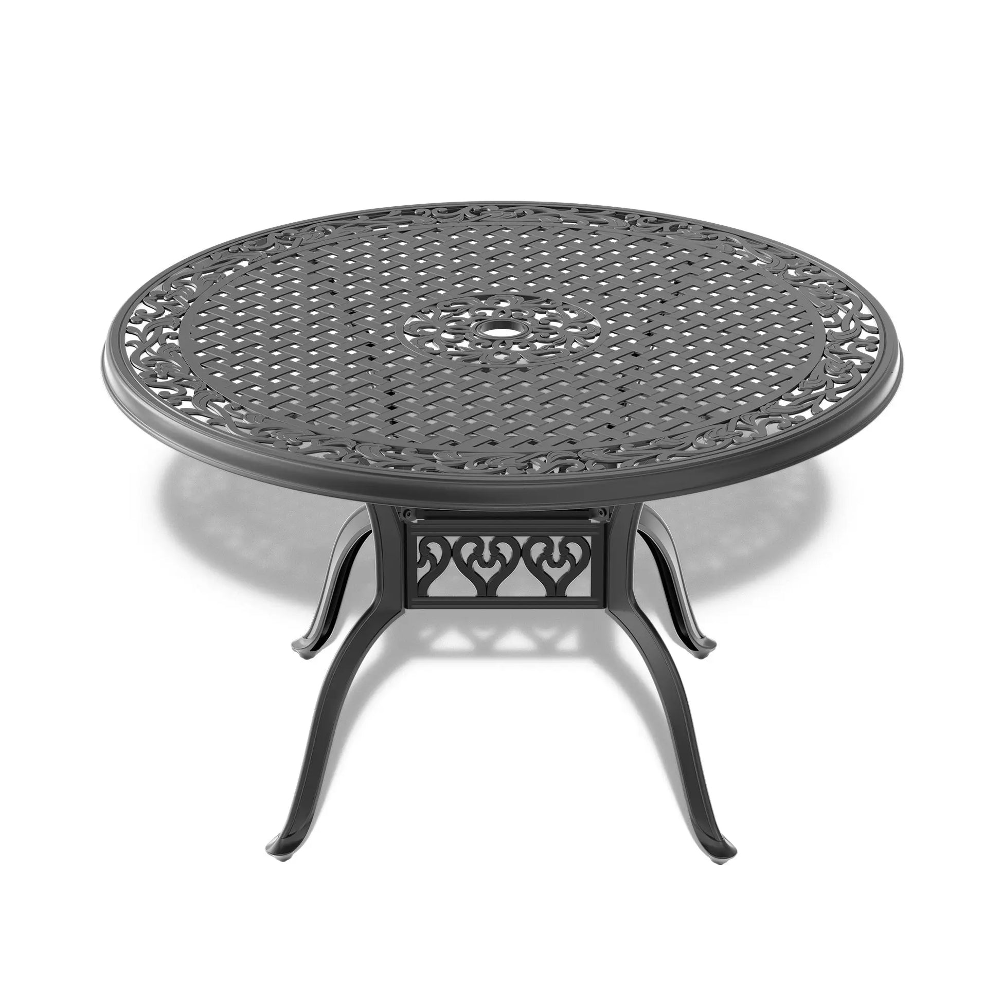 Cast Aluminum Patio Dining Table 47.24-inch with Black Frame and Umbrella Hole Doba