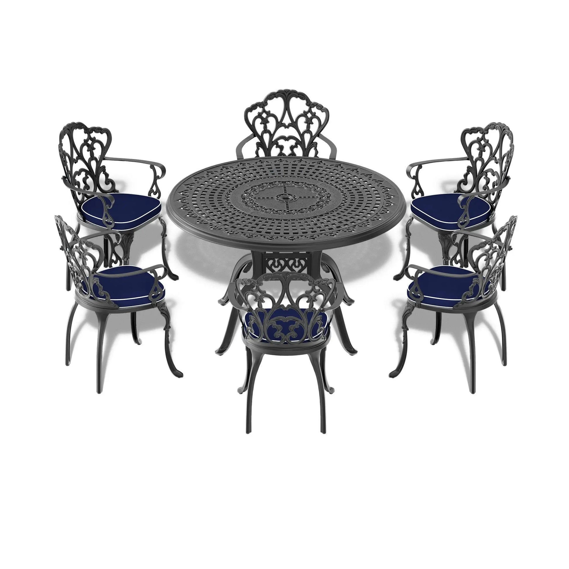 Cast Aluminum Patio Dining Table 47.24-inch with Black Frame and Umbrella Hole Doba