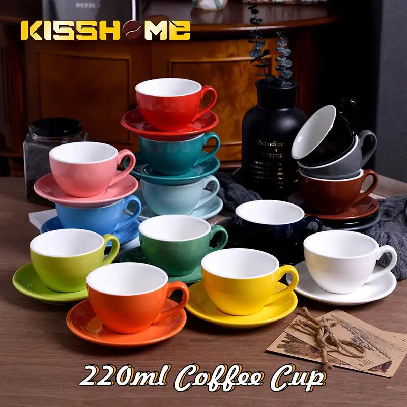 Ceramic Coffee Cup Sets 220ml High-grade Simple European Style Mug Colored Glaze Ceramic Espresso Cappuccino Flower Latte Arabic Cups - American Roasting Company