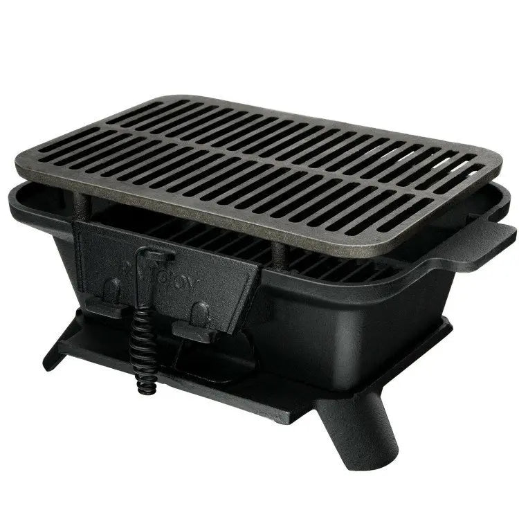 Heavy Duty Cast Iron Tabletop BBQ Grill Stove for Camping Picnic, Wood/Charcoal Grill Doba