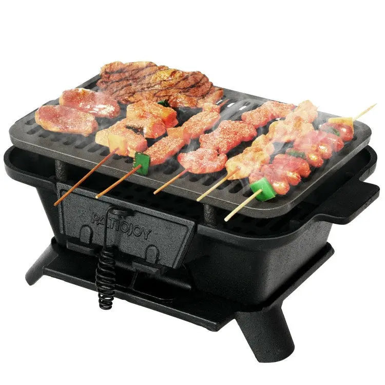 Heavy Duty Cast Iron Tabletop BBQ Grill Stove for Camping Picnic, Wood/Charcoal Grill Doba