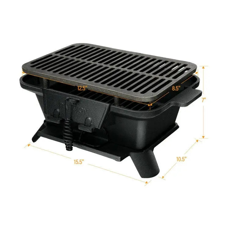 Heavy Duty Cast Iron Tabletop BBQ Grill Stove for Camping Picnic, Wood/Charcoal Grill Doba