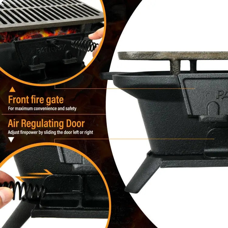 Heavy Duty Cast Iron Tabletop BBQ Grill Stove for Camping Picnic, Wood/Charcoal Grill Doba