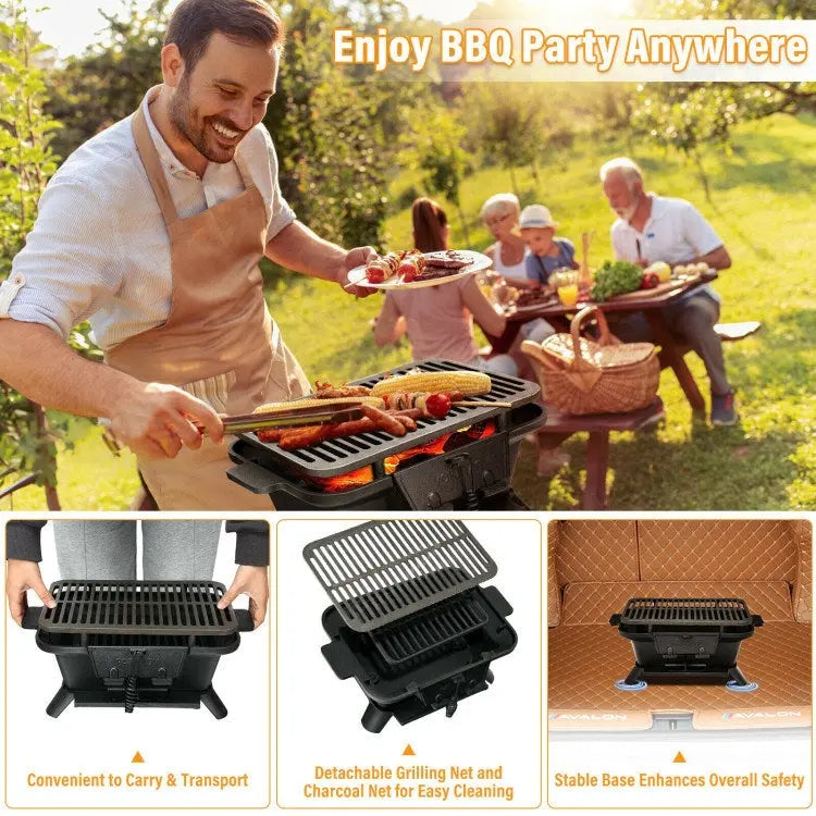 Heavy Duty Cast Iron Tabletop BBQ Grill Stove for Camping Picnic, Wood/Charcoal Grill Doba