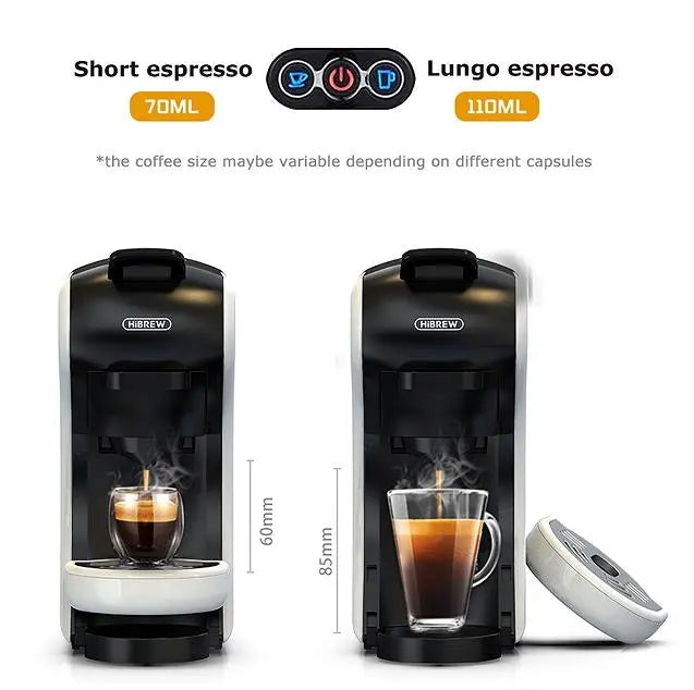 Coffee Capsule Machine, 19 Bar, 70ml Extraction French Drip 1450W Automatic Espresso Machine Mocha Italian espresso, touch sensitive (Black or White) Doba