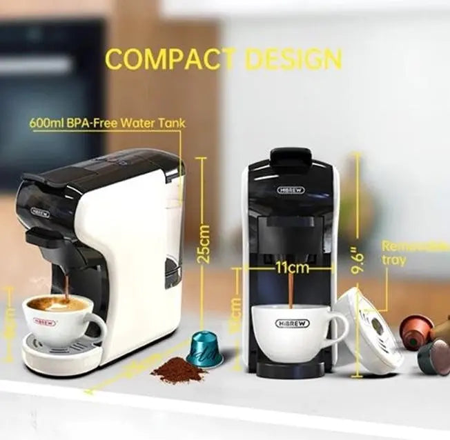 Coffee Capsule Machine, 19 Bar, 70ml Extraction French Drip 1450W Automatic Espresso Machine Mocha Italian espresso, touch sensitive (Black or White) Doba