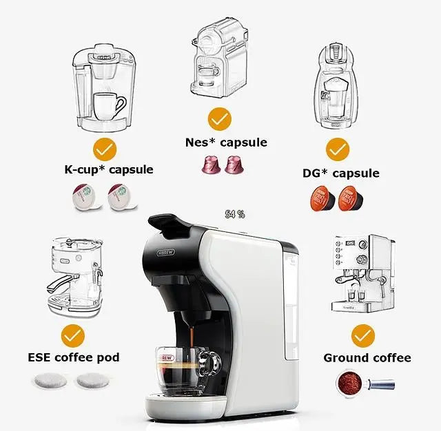 Coffee Capsule Machine, 19 Bar, 70ml Extraction French Drip 1450W Automatic Espresso Machine Mocha Italian espresso, touch sensitive (Black or White) Doba