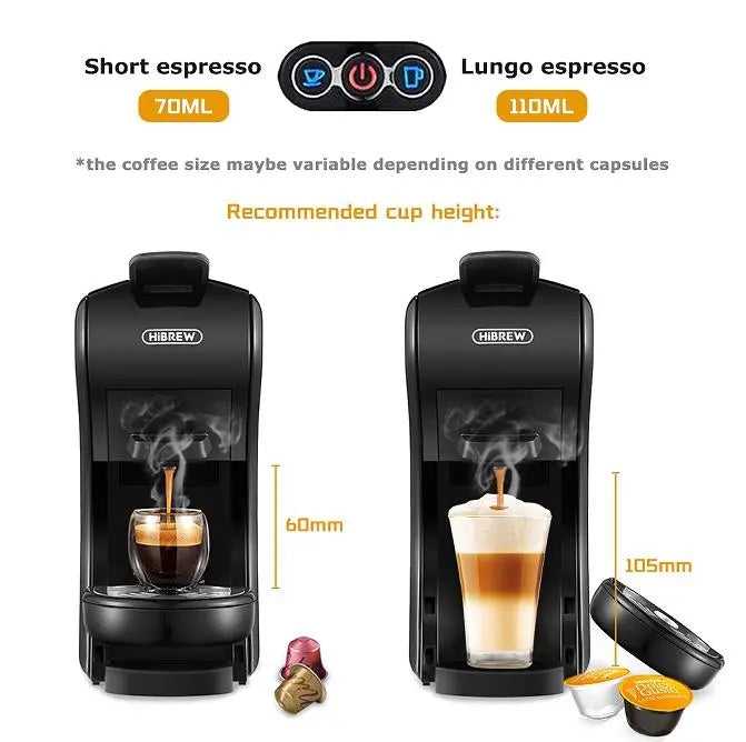 Coffee Capsule Machine, 19 Bar, 70ml Extraction French Drip 1450W Automatic Espresso Machine Mocha Italian espresso, touch sensitive (Black or White) Doba