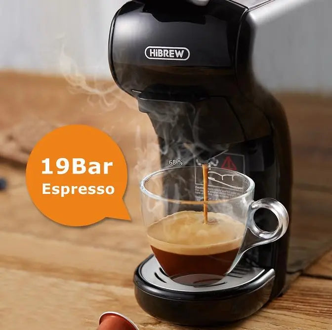 Coffee Capsule Machine, 19 Bar, 70ml Extraction French Drip 1450W Automatic Espresso Machine Mocha Italian espresso, touch sensitive (Black or White) Doba