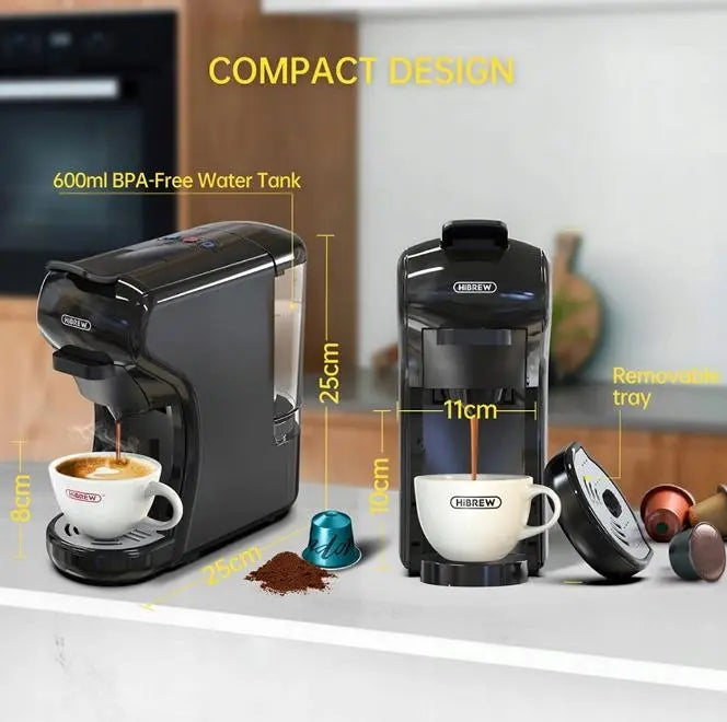 Coffee Capsule Machine, 19 Bar, 70ml Extraction French Drip 1450W Automatic Espresso Machine Mocha Italian espresso, touch sensitive (Black or White) Doba