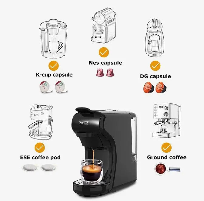 Coffee Capsule Machine, 19 Bar, 70ml Extraction French Drip 1450W Automatic Espresso Machine Mocha Italian espresso, touch sensitive (Black or White) Doba