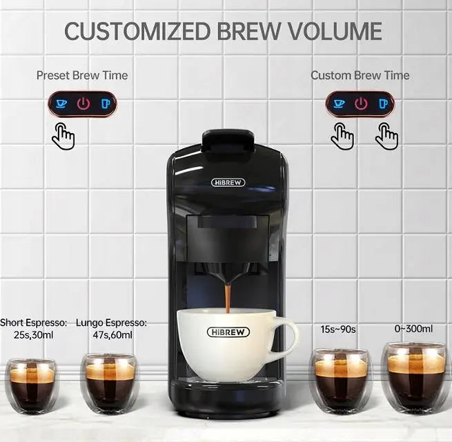 Coffee Capsule Machine, 19 Bar, 70ml Extraction French Drip 1450W Automatic Espresso Machine Mocha Italian espresso, touch sensitive (Black or White) Doba