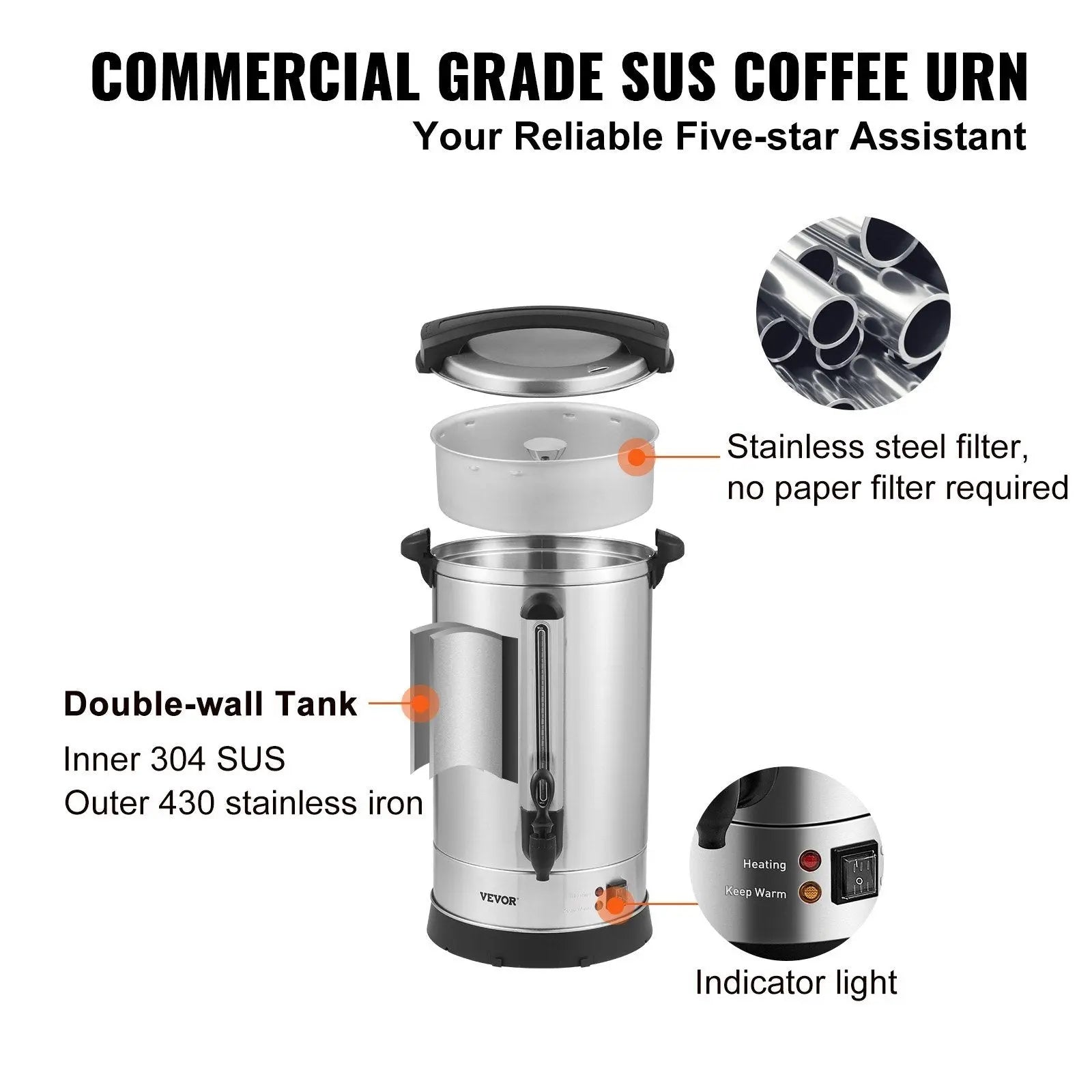 Commercial Coffee Urn dispenser 65 Cup Stainless Steel Coffee Dispenser Fast Brew Doba