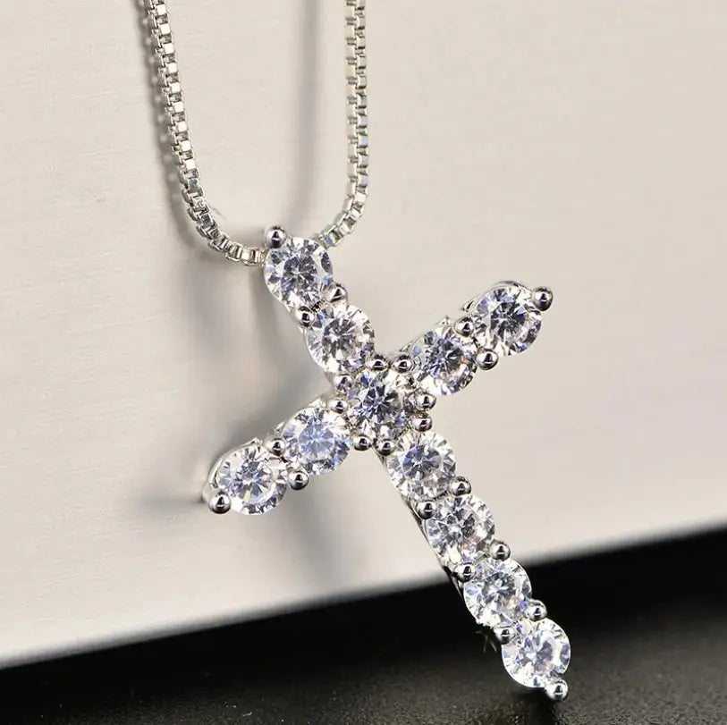 Crystal Cross Pendant Silver Chain Necklace - Fashionable Women's Jewelry Gift American Roasting Company