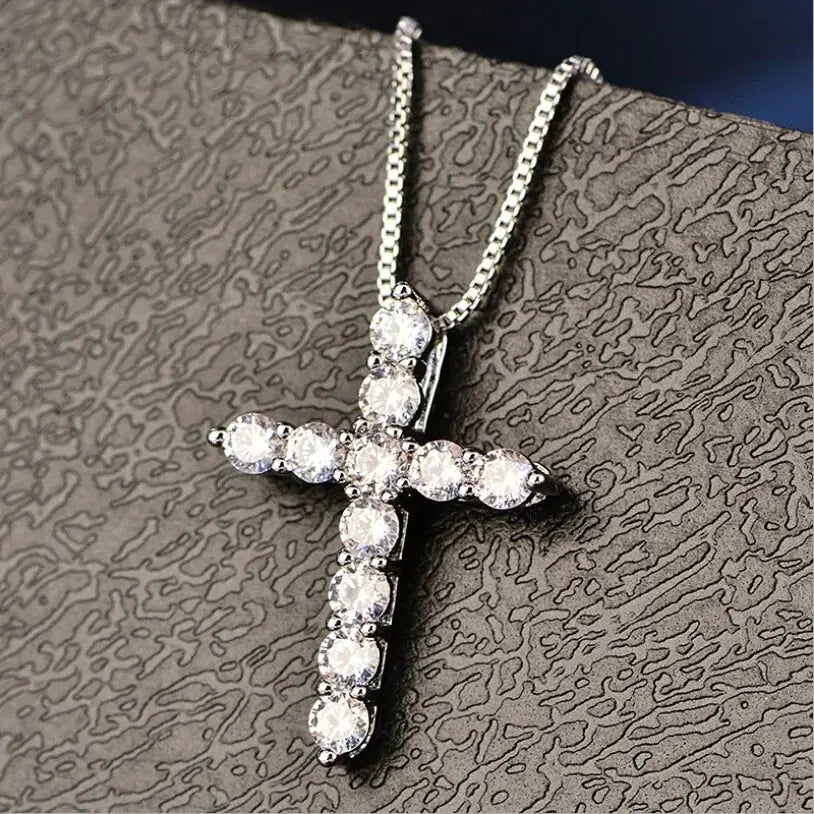 Crystal Cross Pendant Silver Chain Necklace - Fashionable Women's Jewelry Gift American Roasting Company