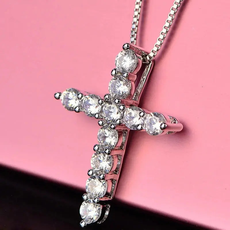 Crystal Cross Pendant Silver Chain Necklace - Fashionable Women's Jewelry Gift American Roasting Company