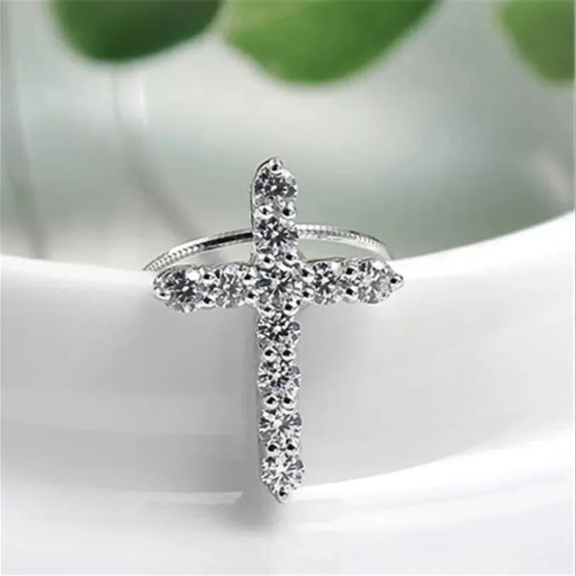 Crystal Cross Pendant Silver Chain Necklace - Fashionable Women's Jewelry Gift American Roasting Company