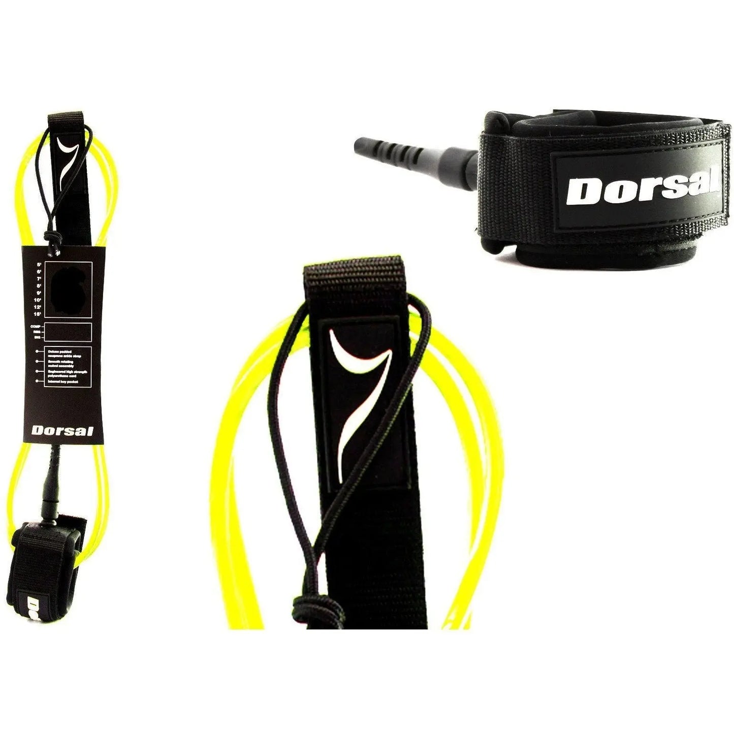 DORSAL Premium Surfboard 6 7 8 9 10 FT Surf Leash - Yellow Doba