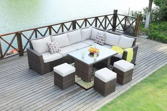 Direct Wicker 7-Piece Outdoor Rattan Wicker Sofa Rattan Patio Garden Furniture, Gray Doba