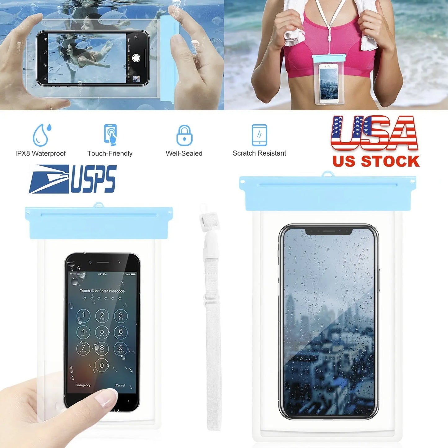 Dry Pack, Universal IPX8 Waterproof Phone Pouch Dry Bag Case Underwater Protective High Touch Sensitive Doba