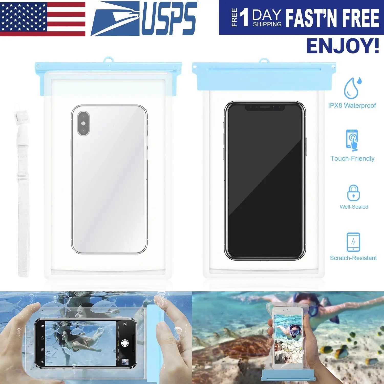 Dry Pack, Universal IPX8 Waterproof Phone Pouch Dry Bag Case Underwater Protective High Touch Sensitive Doba