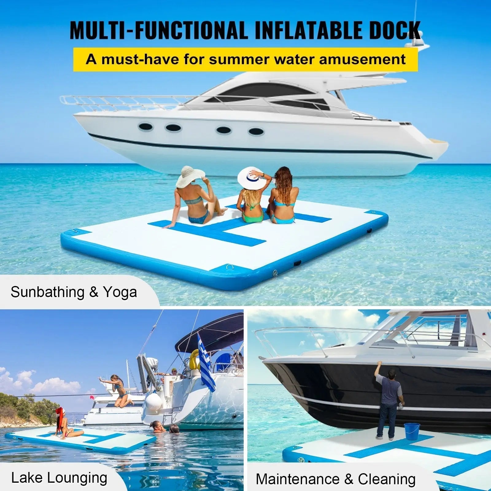 Inflatable Dock Platform Inflatable Floating Dock 10x6.5 ft w/ Electric Air Pump Doba