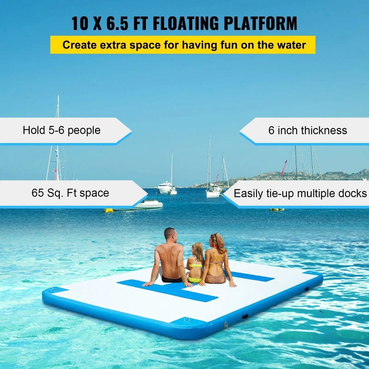 Inflatable Dock Platform Inflatable Floating Dock 10x6.5 ft w/ Electric Air Pump Doba