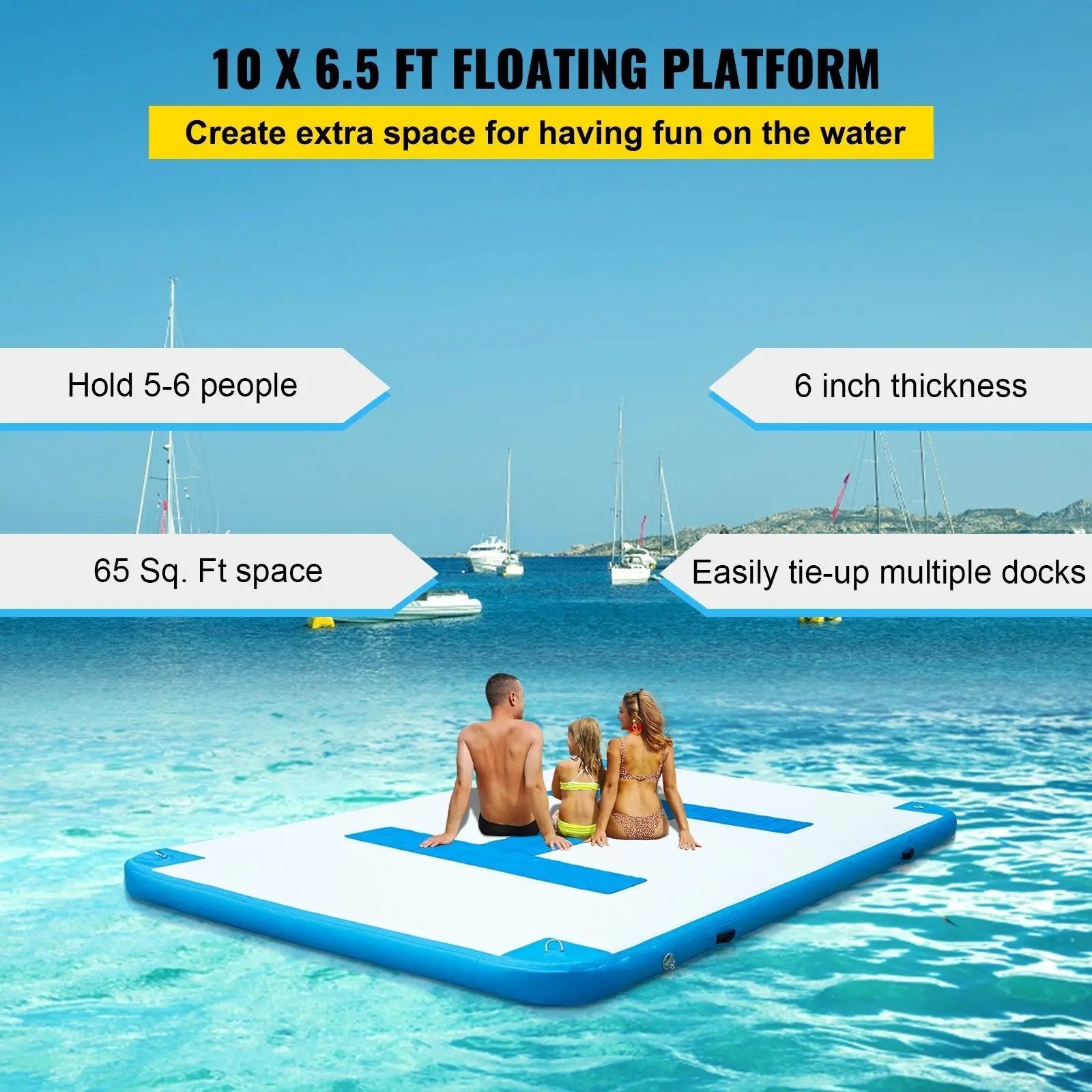 Inflatable Dock Platform Inflatable Floating Dock 10x6.5 ft w/ Electric Air Pump Doba