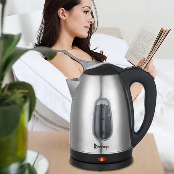 Electric Kettle, US Standard ZOKOP HD-1802S 120V 1200W 1.5L, 1.59 Quarts Stainless Steel Electric Kettle with Water Window Doba