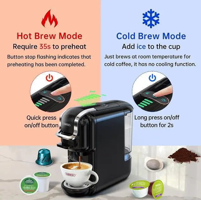 Espresso Machine  1450W Automatic Cold Heat Extraction French Kcup Capsule Nes Capsule DG Capsule 19Bar Cold Heat Extraction French 600L Tank Touch Sensing Doba