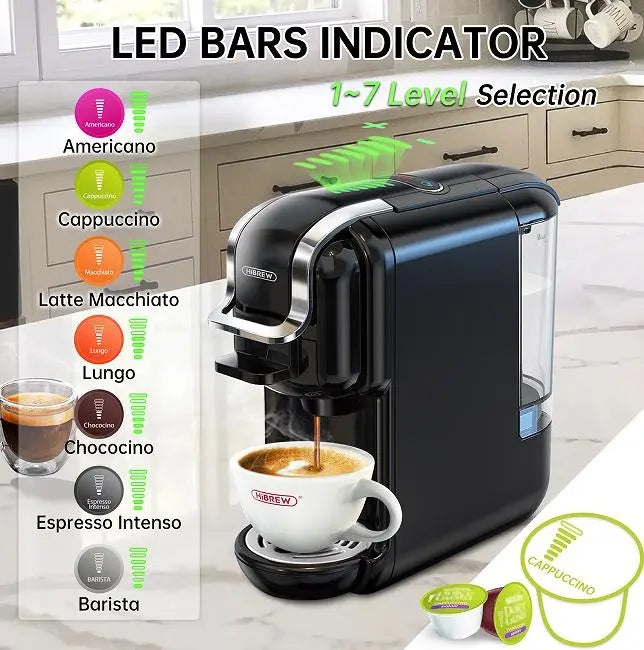 Espresso Machine  1450W Automatic Cold Heat Extraction French Kcup Capsule Nes Capsule DG Capsule 19Bar Cold Heat Extraction French 600L Tank Touch Sensing Doba