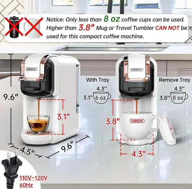 Espresso Machine  1450W Automatic Cold Heat Extraction French Kcup Capsule Nes Capsule DG Capsule 19Bar Cold Heat Extraction French 600L Tank Touch Sensing Doba