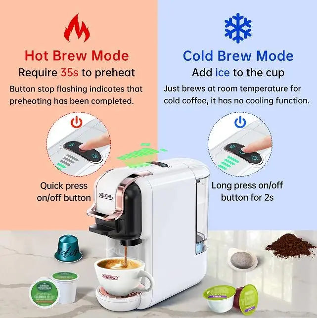 Espresso Machine  1450W Automatic Cold Heat Extraction French Kcup Capsule Nes Capsule DG Capsule 19Bar Cold Heat Extraction French 600L Tank Touch Sensing Doba