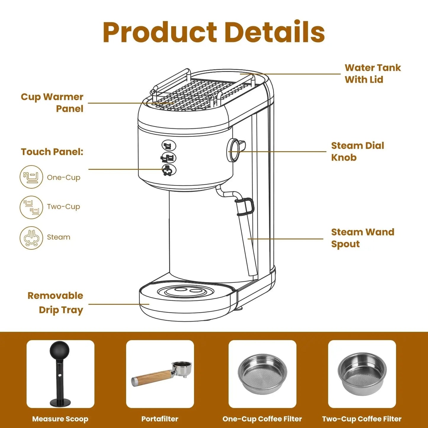 Espresso Machine With Adjustable Milk Frother Steam Wand 33.8OZ Removable Water Tank Doba