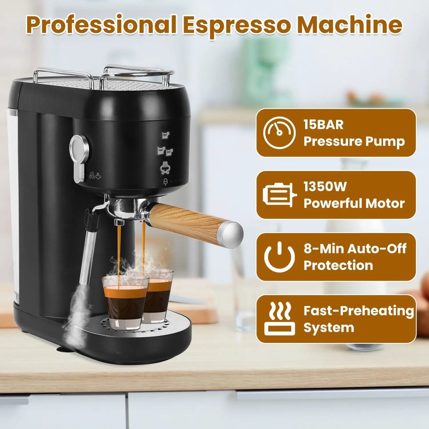 Espresso Machine With Adjustable Milk Frother Steam Wand 33.8OZ Removable Water Tank Doba