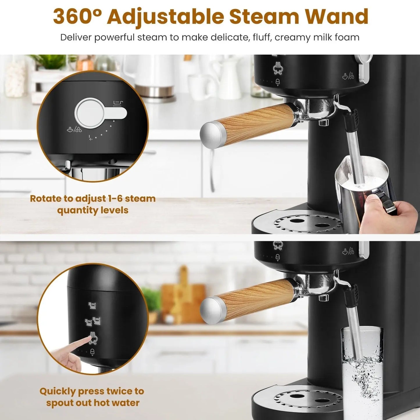 Espresso Machine With Adjustable Milk Frother Steam Wand 33.8OZ Removable Water Tank Doba