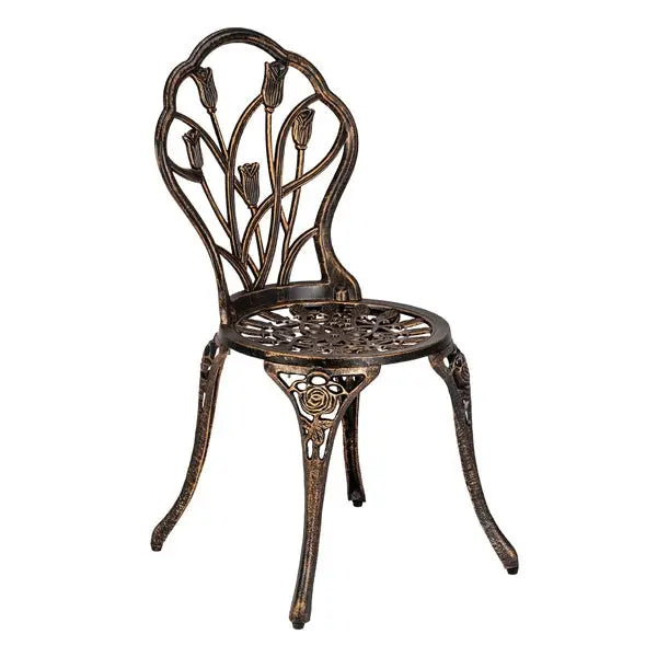 European Style Cast Aluminum Outdoor 3 Piece Tulip Bistro Set of Table and Chairs Bronze, Cafe Table and Chairs Doba